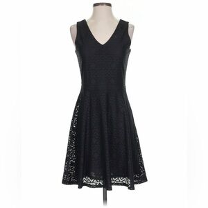 CeCe Black V-Neck Lace Fit & Flare Midi Dress